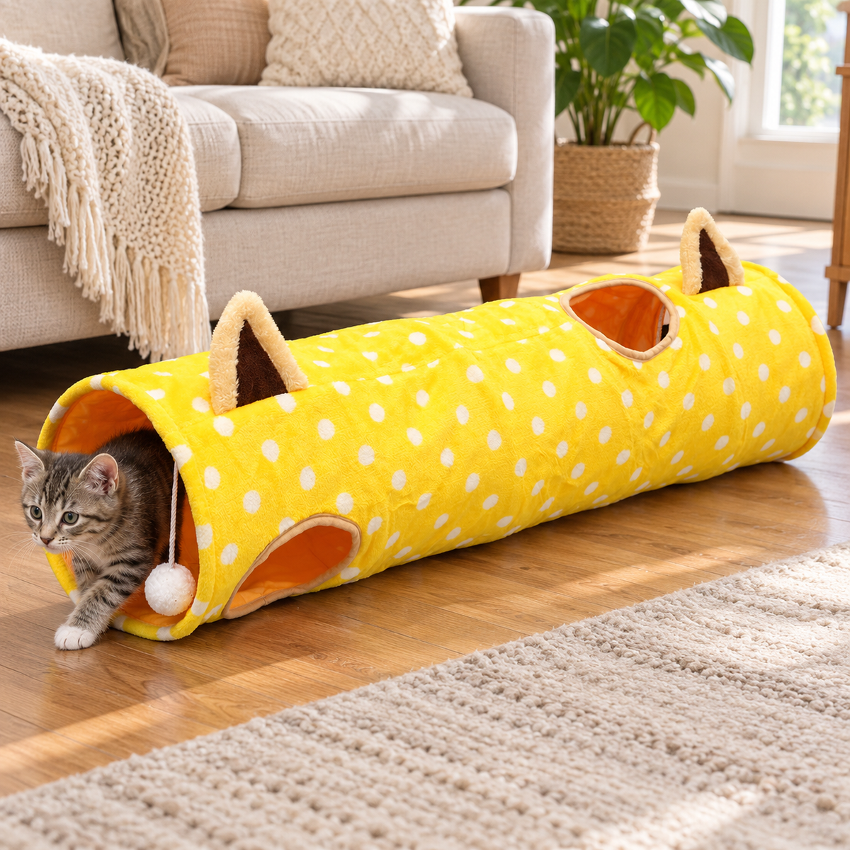 😻 Cat-Lovers | Plush Indoor Play Tunnel | Sunny Polka Dots