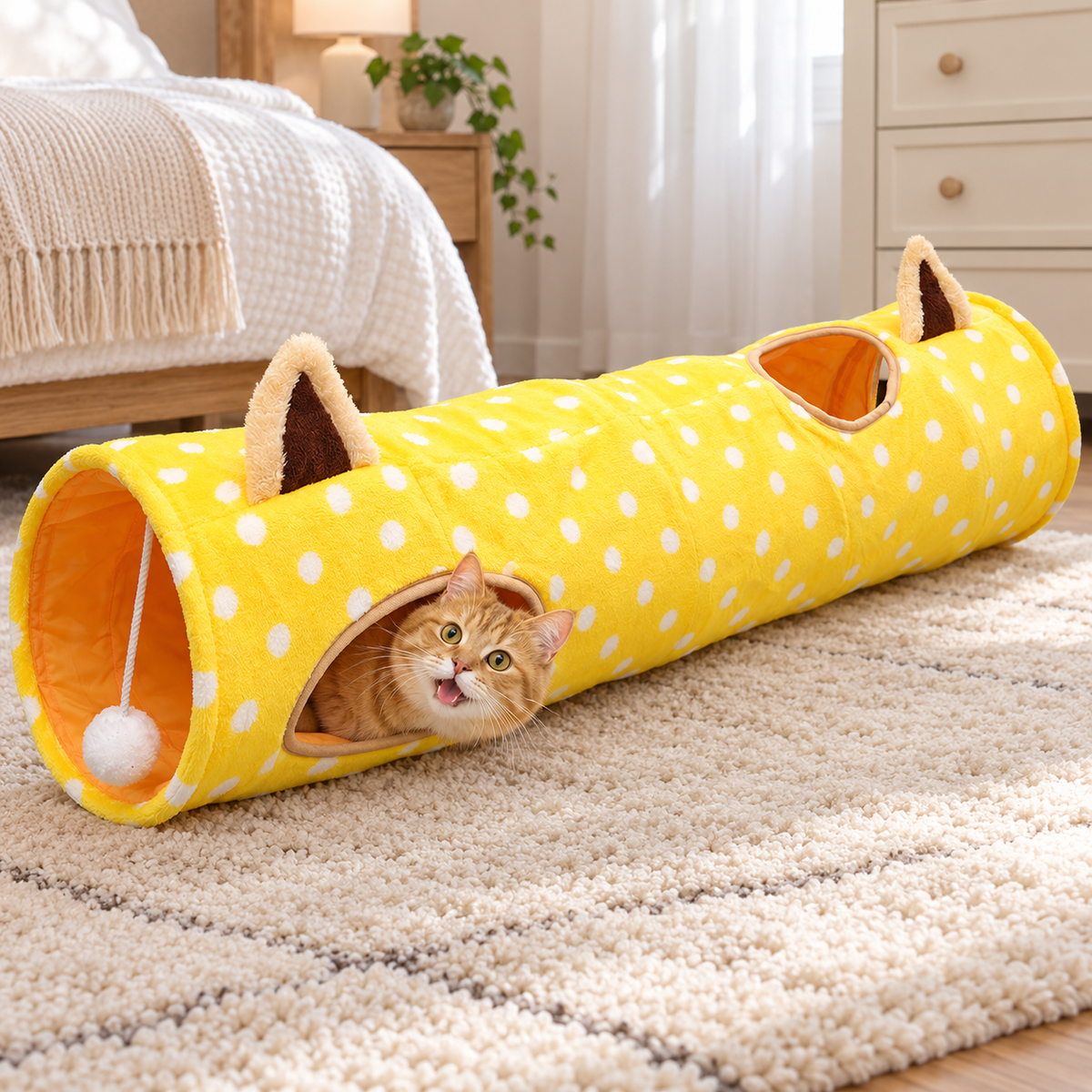 😻 Cat-Lovers | Plush Indoor Play Tunnel | Sunny Polka Dots