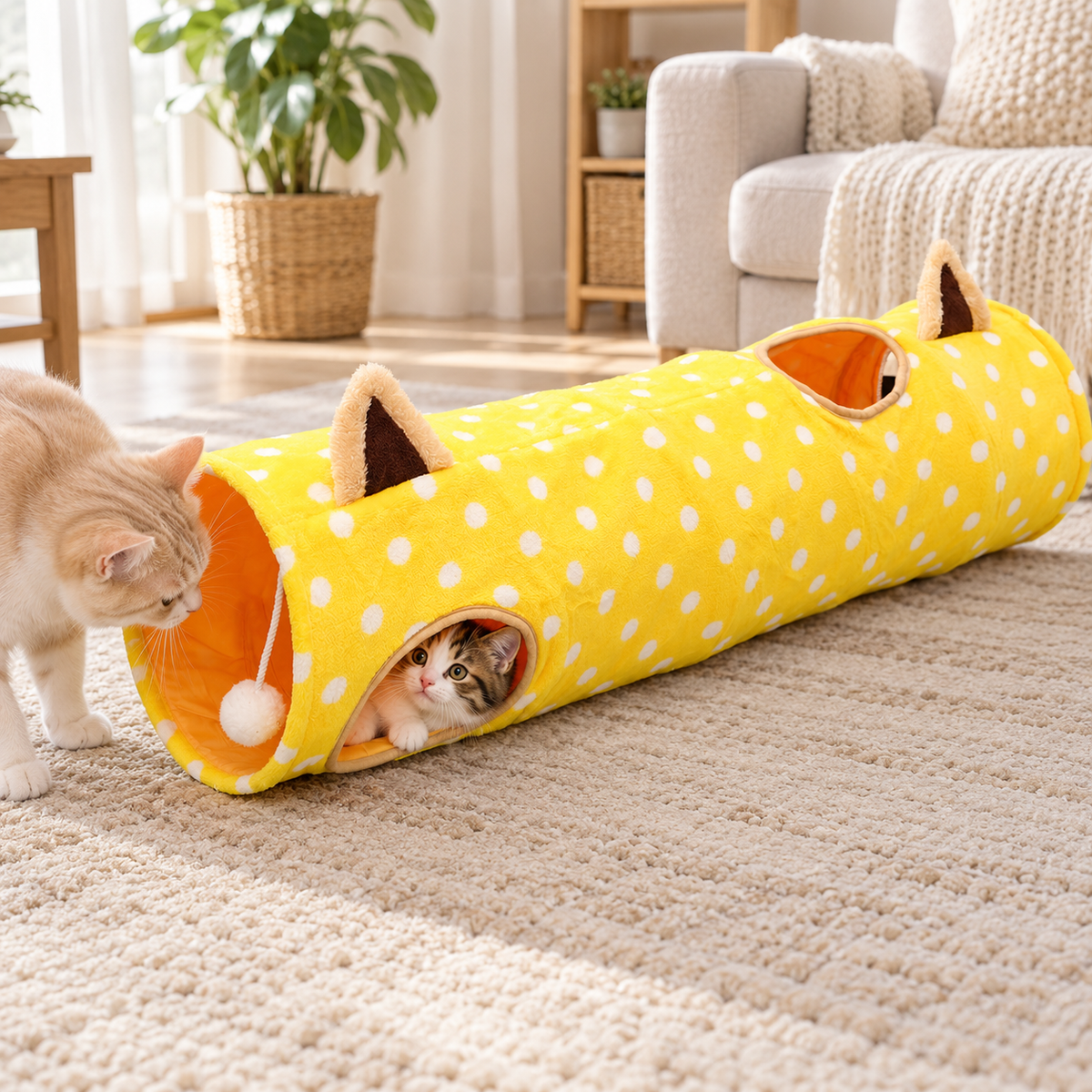 😻 Cat-Lovers | Plush Indoor Play Tunnel | Sunny Polka Dots