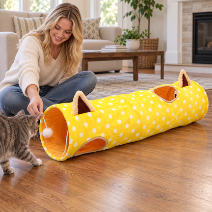 😻 Cat-Lovers | Plush Indoor Play Tunnel | Sunny Polka Dots